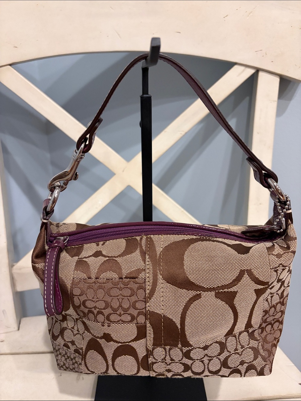 Coach Patchwork Shoulder Bag with Purple Trim Y2K